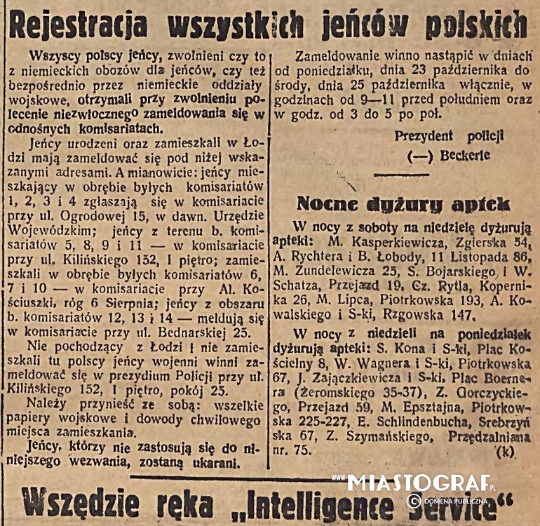 Wycinek prasowy, Rejestracja jeńców polskich, 1939