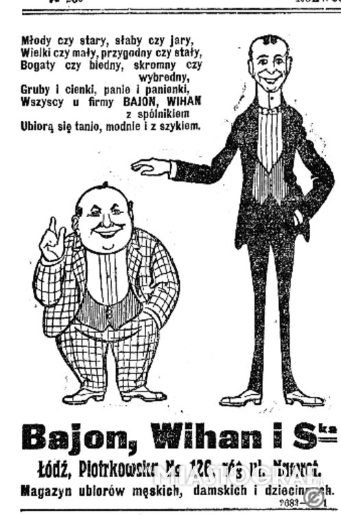 Wycinek prasowy, 1909. Magazyn ubiorów męskich, damskich i dziecinnych