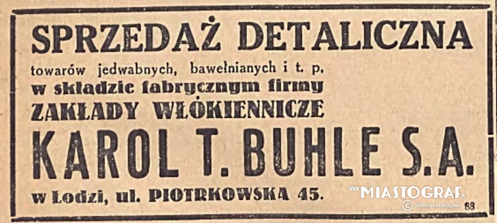 Wycinek prasowy, Reklama sklepu Zakładów Włókienniczych, Piotrkowska 45