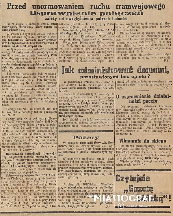 Wycinek prasowy, Zmiany w połączeniach tramwajowych, 1939
