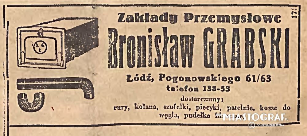 Wycinek prasowy, Reklama Zakładów Przemysłowych Bronisława Grabskiego.