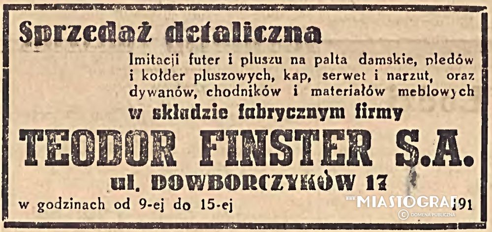 Wycinek prasowy, Reklama sklepu firmy Teodor Finster S.A.